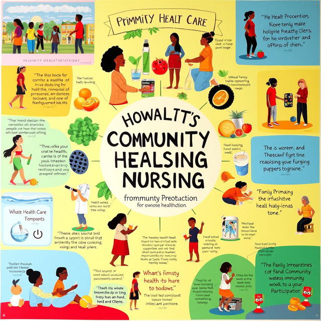 A colorful and engaging vision board that captures a holistic approach to community health nursing for individual and family clients in primary health care