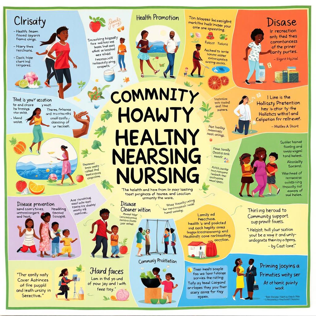 A colorful and engaging vision board that captures a holistic approach to community health nursing for individual and family clients in primary health care