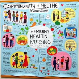 A colorful and engaging vision board that captures a holistic approach to community health nursing for individual and family clients in primary health care