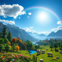 A picturesque Minecraft landscape featuring a vibrant variety of biomes