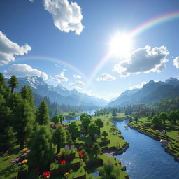 A picturesque Minecraft landscape featuring a vibrant variety of biomes