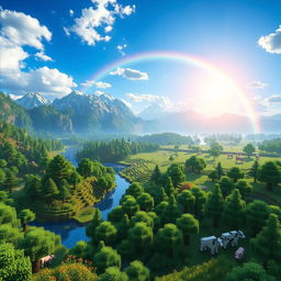 A picturesque Minecraft landscape featuring a vibrant variety of biomes