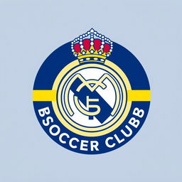 A soccer club logo inspired by the classic designs of Real Madrid and FC Barcelona, featuring a circular emblem with intricate detailing