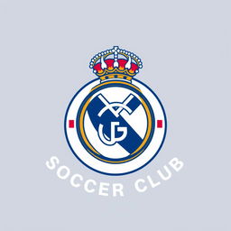 A soccer club logo inspired by the classic designs of Real Madrid and FC Barcelona, featuring a circular emblem with intricate detailing