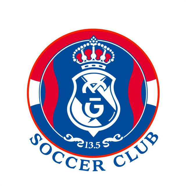 A soccer club logo inspired by the classic designs of Real Madrid and FC Barcelona, featuring a circular emblem with intricate detailing