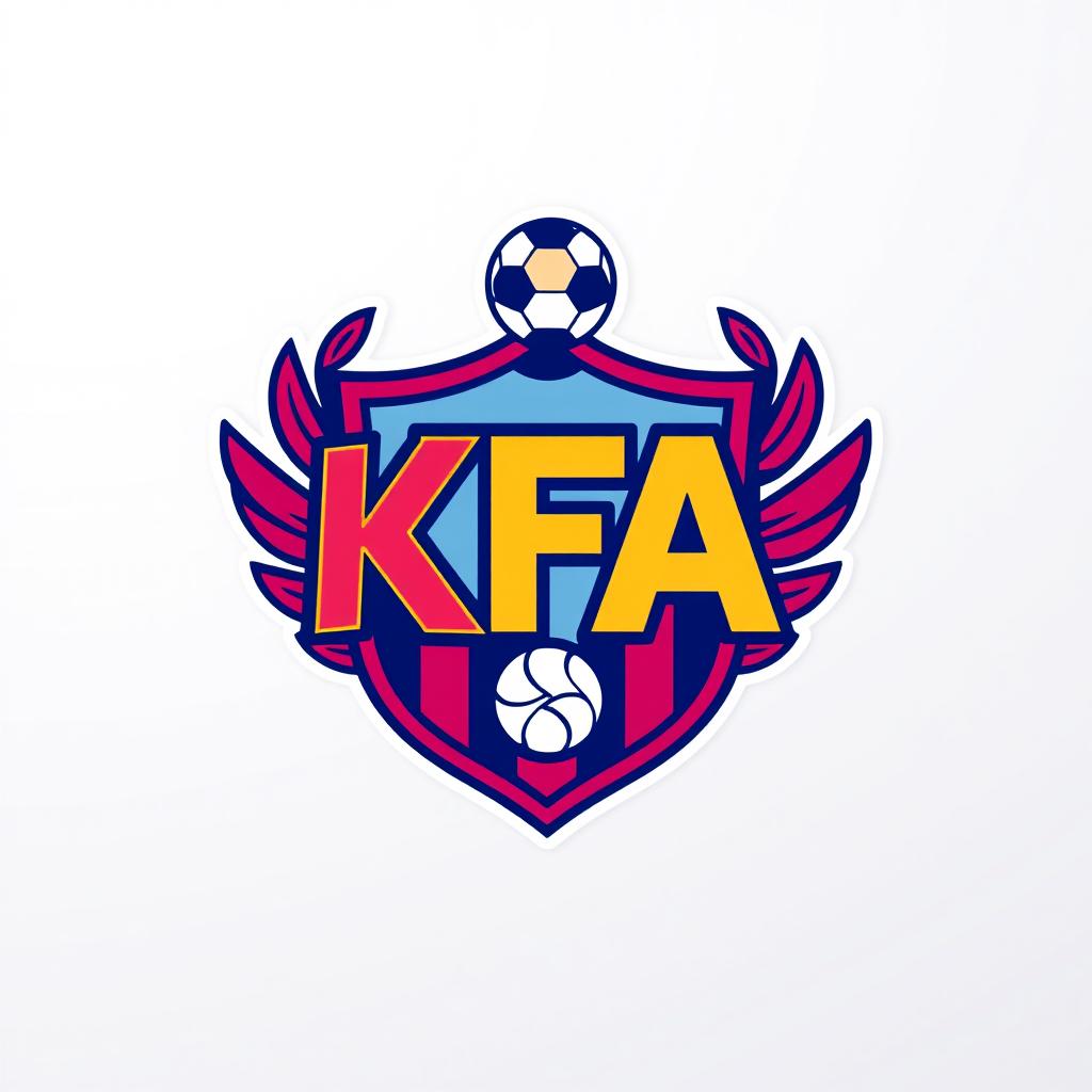 A creative design of a soccer club logo inspired by the iconic Barcelona club logo, integrating the letters 'KFA' in a stylish, harmonious way