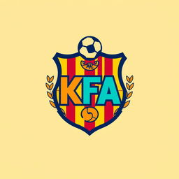 A creative design of a soccer club logo inspired by the iconic Barcelona club logo, integrating the letters 'KFA' in a stylish, harmonious way