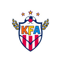 A creative design of a soccer club logo inspired by the iconic Barcelona club logo, integrating the letters 'KFA' in a stylish, harmonious way