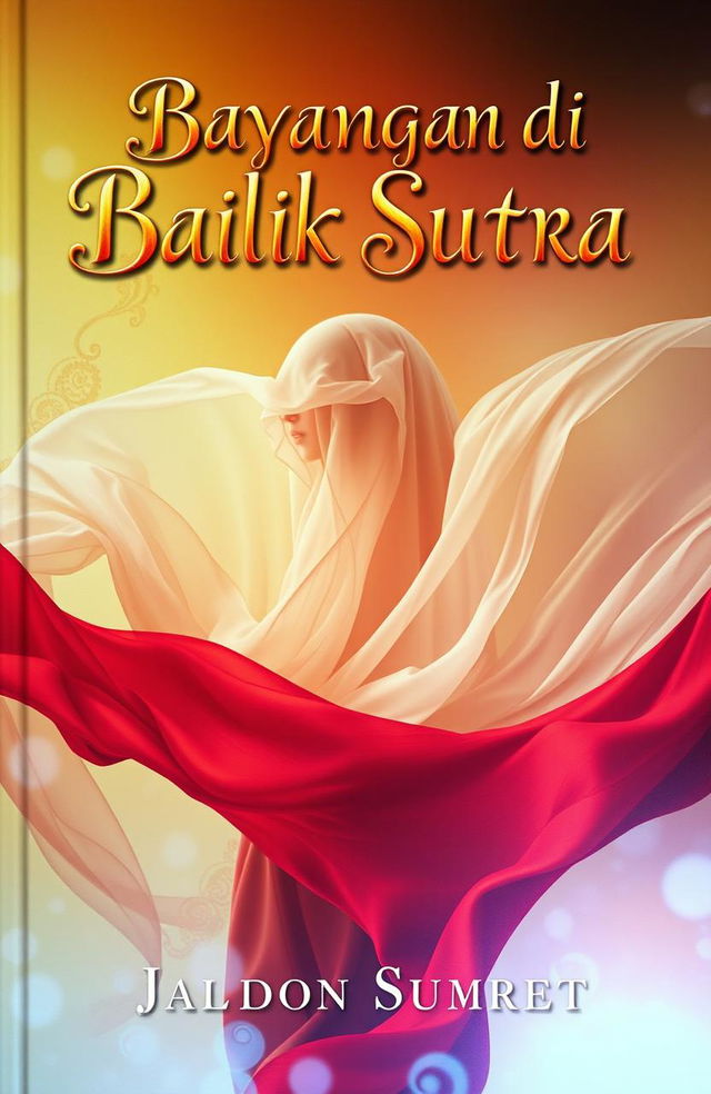 A captivating book cover for the novel titled 'Bayangan di Balik Sutra'