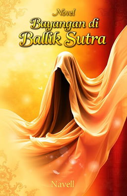 A captivating book cover for the novel titled 'Bayangan di Balik Sutra'