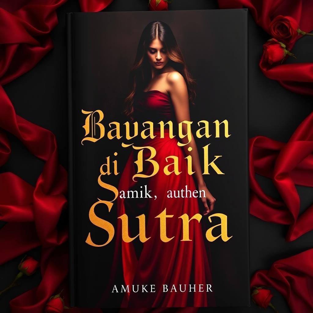 A mesmerizing book cover for the novel 'Bayangan di Balik Sutra'