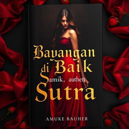 A mesmerizing book cover for the novel 'Bayangan di Balik Sutra'