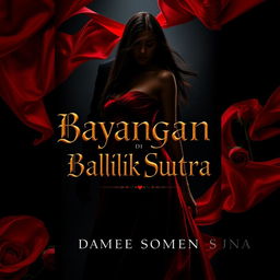 A mesmerizing book cover for the novel 'Bayangan di Balik Sutra'