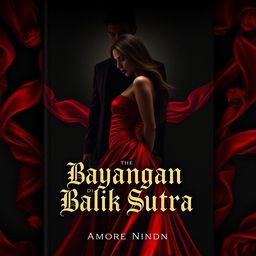 A mesmerizing book cover for the novel 'Bayangan di Balik Sutra'