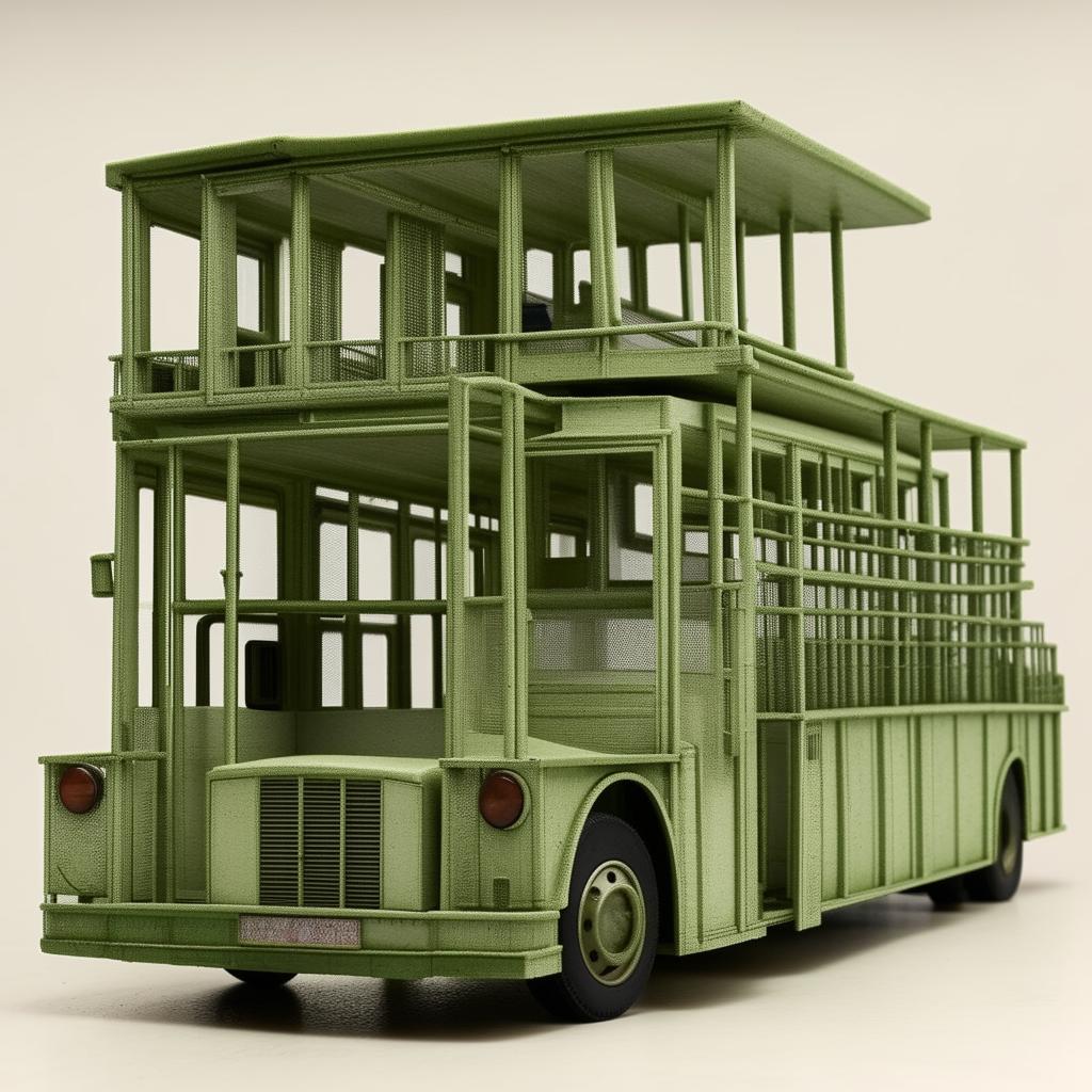 A penitentiary bus model detailed with features inspired by the architectural components from the provided link.