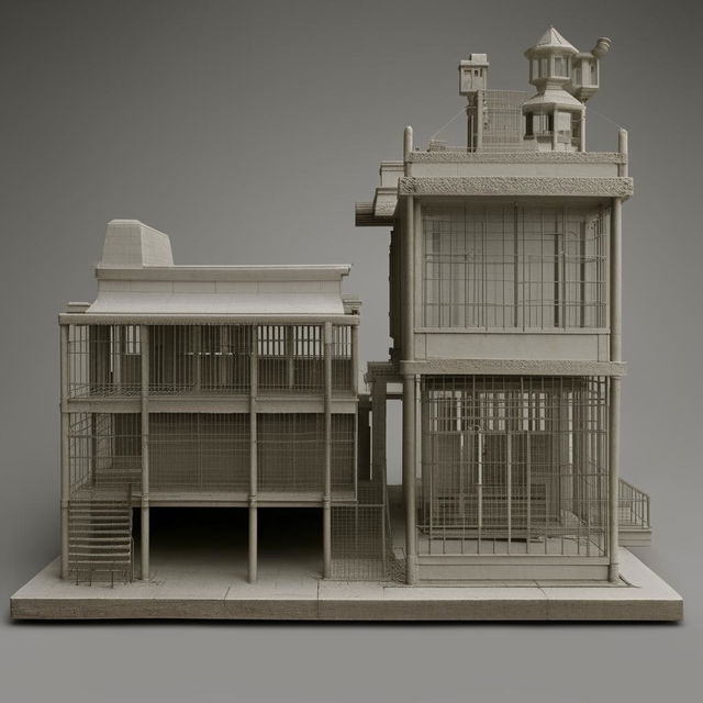 A penitentiary bus model detailed with features inspired by the architectural components from the provided link.