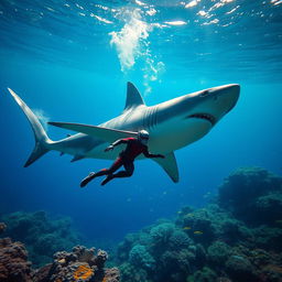 An exhilarating underwater scene where Ant-Man dives into the deep blue ocean, surrounded by clear water that captures the play of light above
