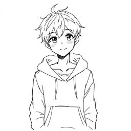 A simple sketch of a male anime character wearing a hoodie