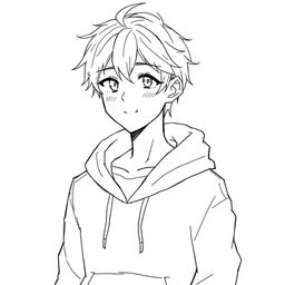 A simple sketch of a male anime character wearing a hoodie