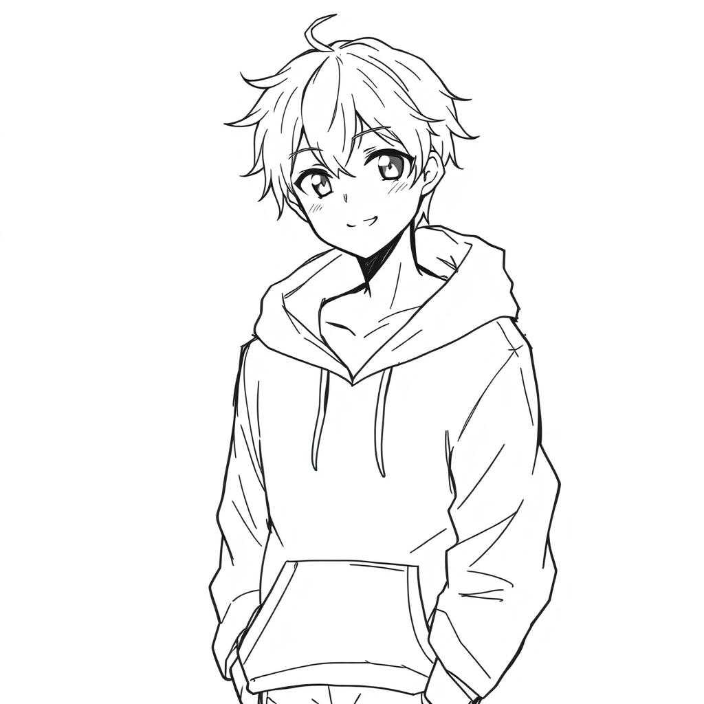 A simple sketch of a male anime character wearing a hoodie