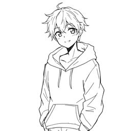 A simple sketch of a male anime character wearing a hoodie