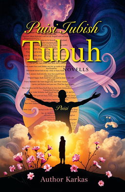 A captivating and surreal novel cover design for a book titled 'Puisi Tubuh' that merges elements of poetry and the human form