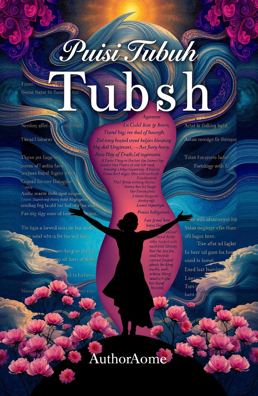 A captivating and surreal novel cover design for a book titled 'Puisi Tubuh' that merges elements of poetry and the human form