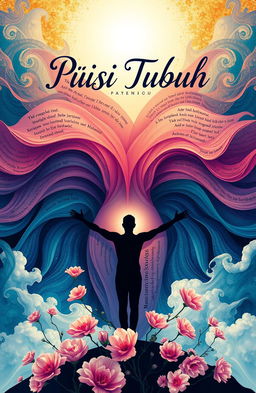A captivating and surreal novel cover design for a book titled 'Puisi Tubuh' that merges elements of poetry and the human form