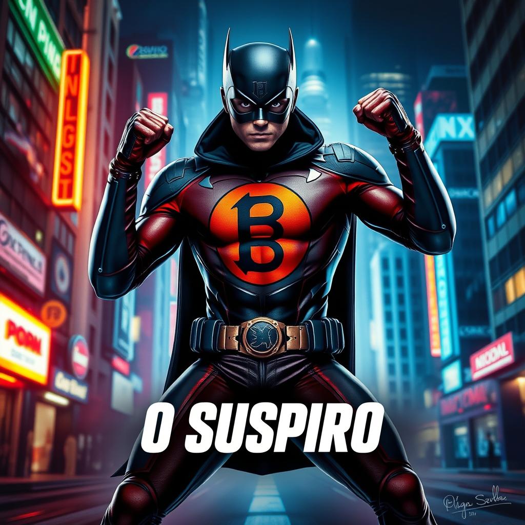 A dramatic poster for a superhero series titled "O Suspiro", featuring a single superhero character named Raí