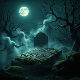 A chilling and atmospheric scene depicting whispers emanating from an ancient grave