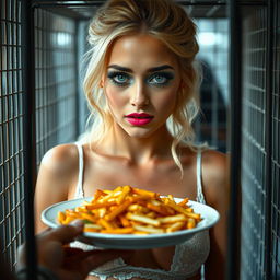A stunning, solid 19-year-old woman with striking blonde hair and a vibrant beauty