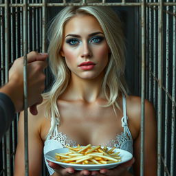 A stunning, solid 19-year-old woman with striking blonde hair and a vibrant beauty