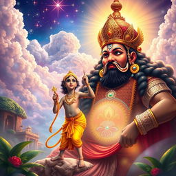 An epic depiction of the mythological story of Raja Bali and Vamana Avatar
