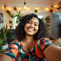 A cheerful 22-year-old chubby lady taking a selfie