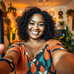 A cheerful 22-year-old chubby lady taking a selfie