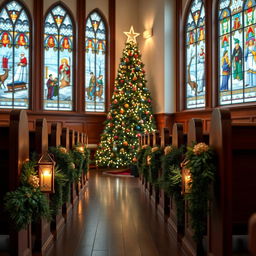 A serene and beautifully decorated church interior for a Christmas Sunday service