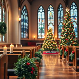 A serene and beautifully decorated church interior for a Christmas Sunday service