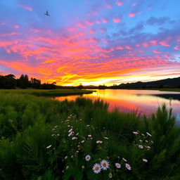 A stunning outdoor landscape captured with an iPhone 12, featuring a vibrant sunset casting warm hues across the sky