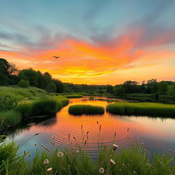 A stunning outdoor landscape captured with an iPhone 12, featuring a vibrant sunset casting warm hues across the sky