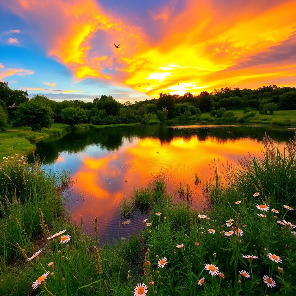 A stunning outdoor landscape captured with an iPhone 12, featuring a vibrant sunset casting warm hues across the sky