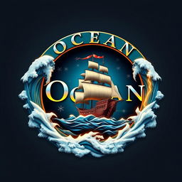 A luxurious and creative circular logo featuring the name "Ocean" prominently in a stylish font