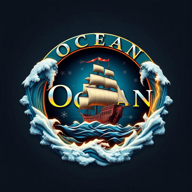 A luxurious and creative circular logo featuring the name "Ocean" prominently in a stylish font