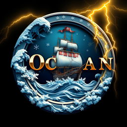 A luxurious and creative circular logo featuring the name "Ocean" prominently in a stylish font