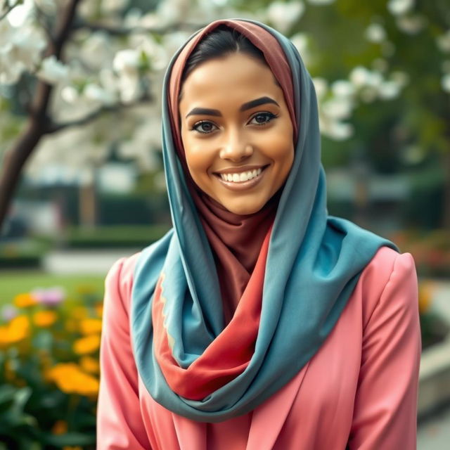 A beautiful and attractive young woman wearing a stylish hijab, exuding elegance and grace