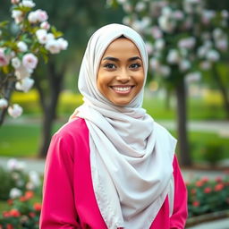 A beautiful and attractive young woman wearing a stylish hijab, exuding elegance and grace