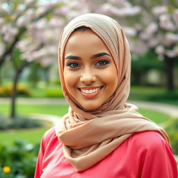 A beautiful and attractive young woman wearing a stylish hijab, exuding elegance and grace
