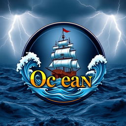 A luxurious and creative circular logo featuring the name 'Ocean' prominently displayed in an elegant, bold font