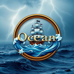 A luxurious and creative circular logo featuring the name 'Ocean' prominently displayed in an elegant, bold font
