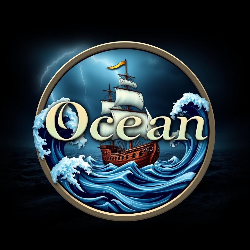 A luxurious and creative circular logo featuring the name 'Ocean' prominently displayed in an elegant, bold font