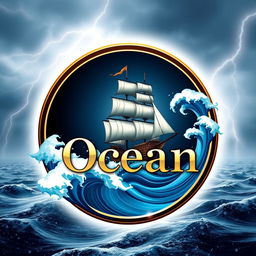 A luxurious and creative circular logo featuring the name 'Ocean' prominently displayed in an elegant, bold font